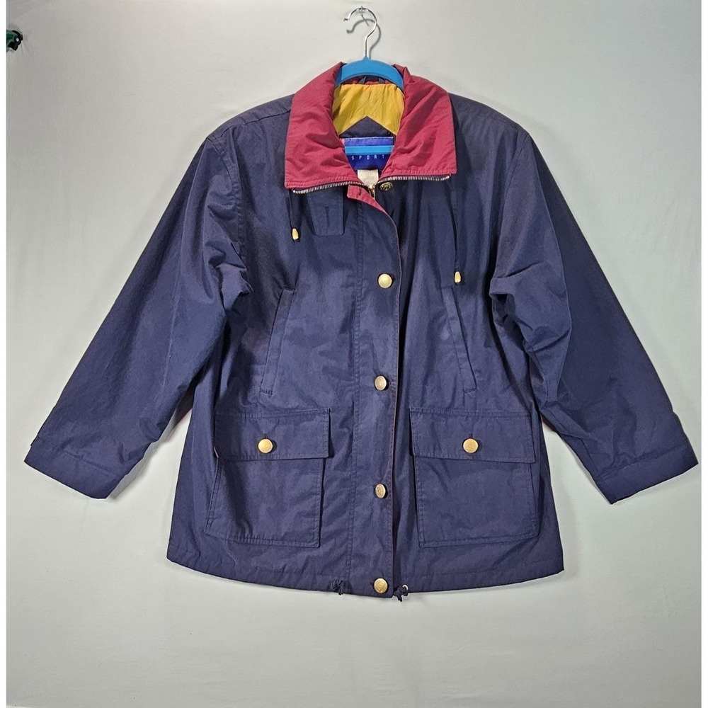 Vintage Preston & York Sport Navy Utility Jacket Coat Red Collar Size S